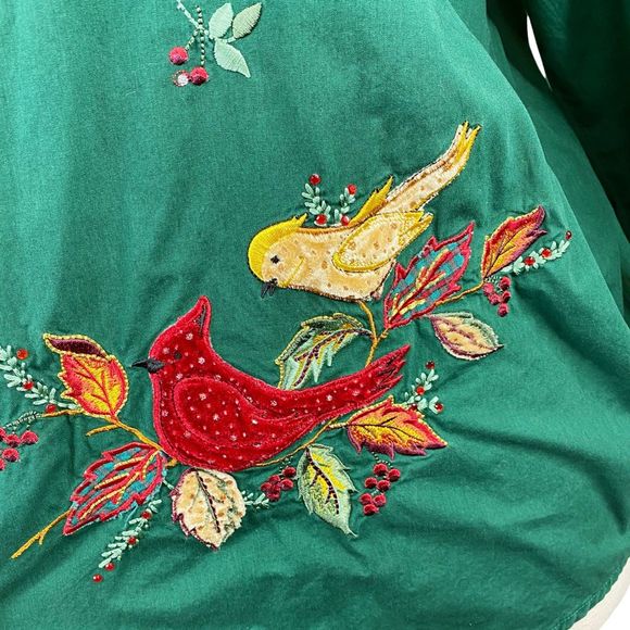Vintage Bobbie Brooks Woman Green Embroidered Button Down Top - Size 22W / 24WW - Picture 3 of 8